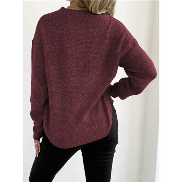 Textured Knit Relaxed Fit Round Neck Sweater - Picture 11 of 16